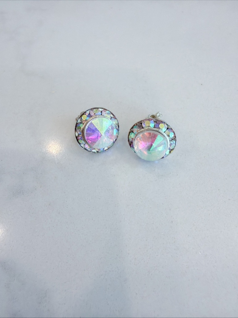 Iridescent Rainbow Crystal Stud Earrings for Kids - Multicolor clip on